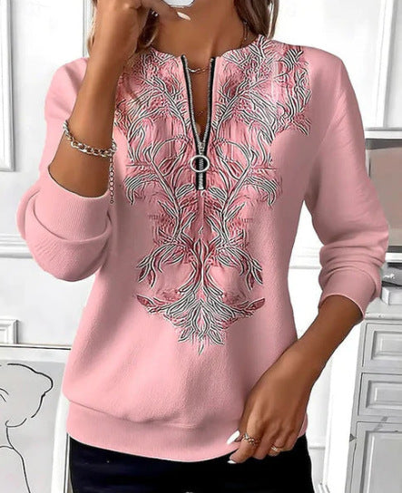 Elina – Sweatshirt mit Reißverschluss und goldenem Ornamentmuster