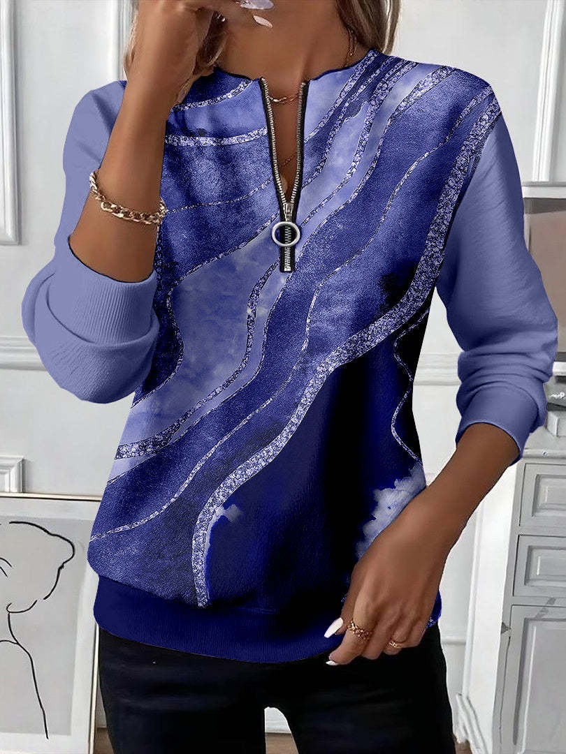 Maja – Sweatshirt mit Reißverschluss und blauem Wellenmuster mit Glitzer