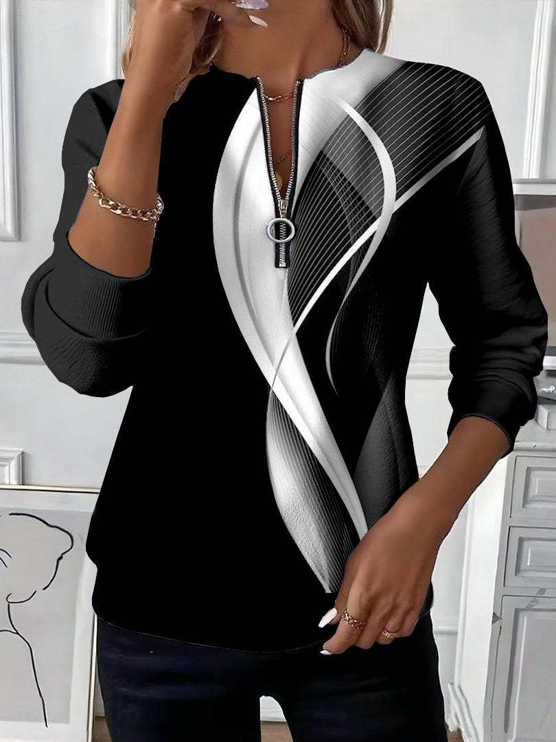 Clara – Sweatshirt mit Reißverschluss und schwarz-weißem Grafikdesign