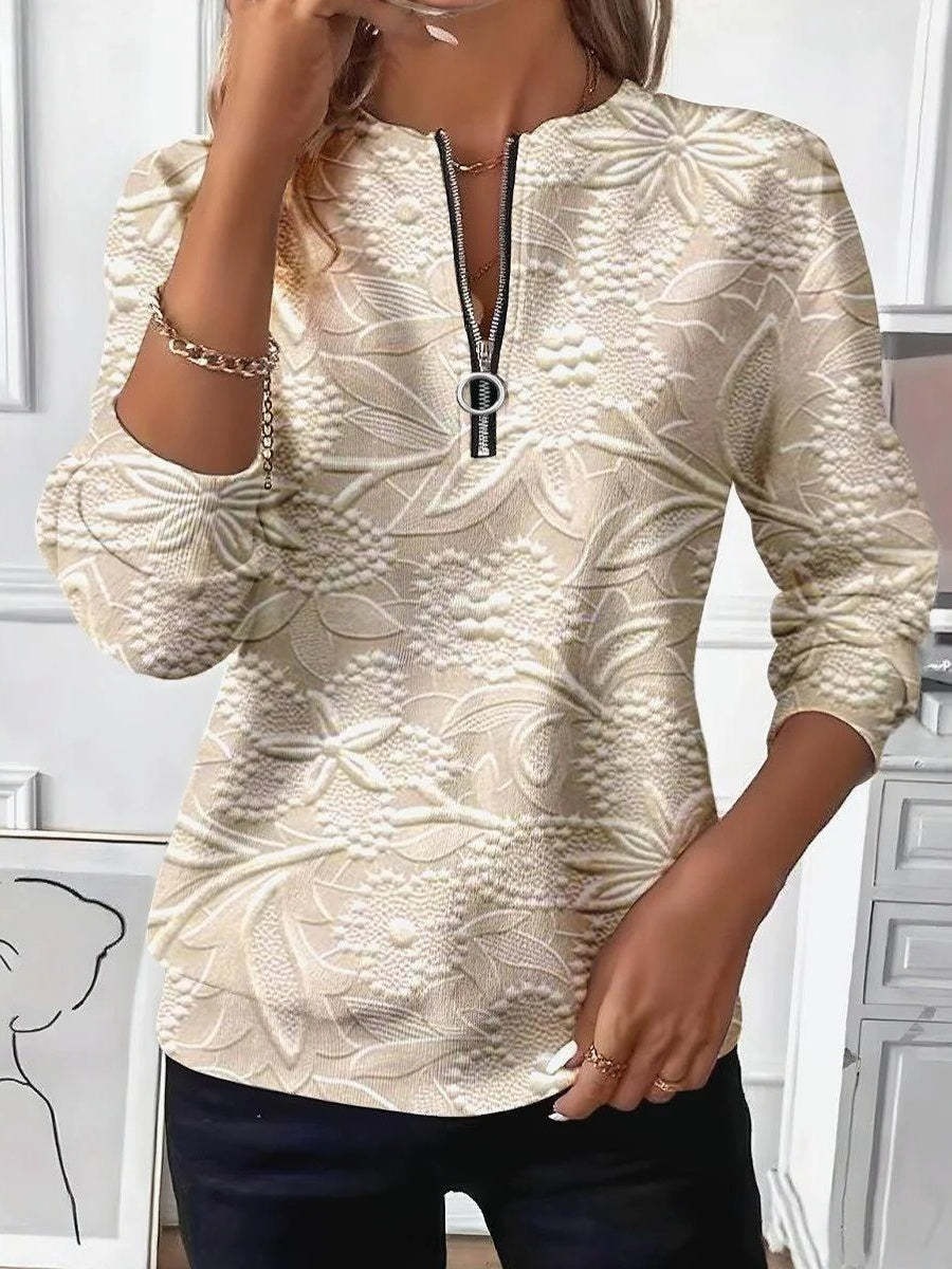 Astrid – Sweatshirt mit Reißverschluss und strukturiertem Blumenmuster