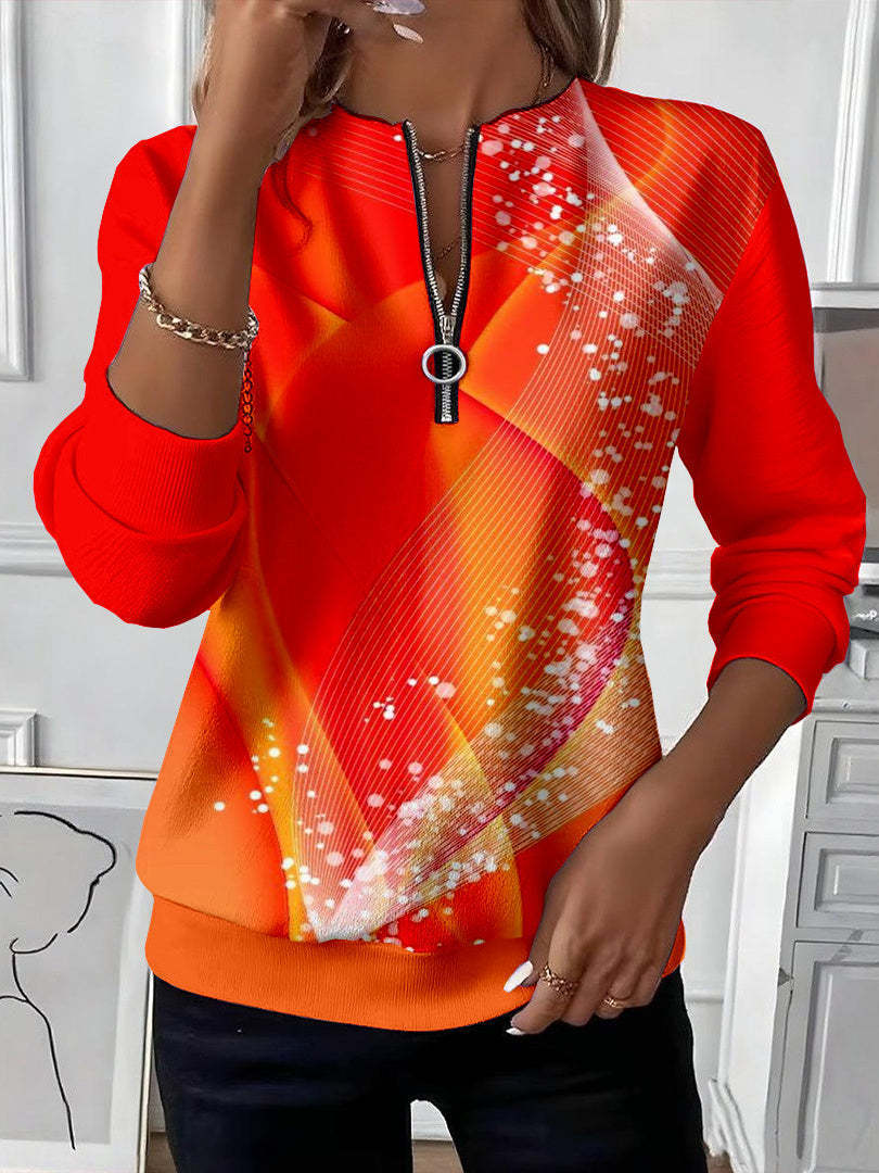 Emma – Sweatshirt mit Reißverschluss und rot-orangenem Glitzerdesign