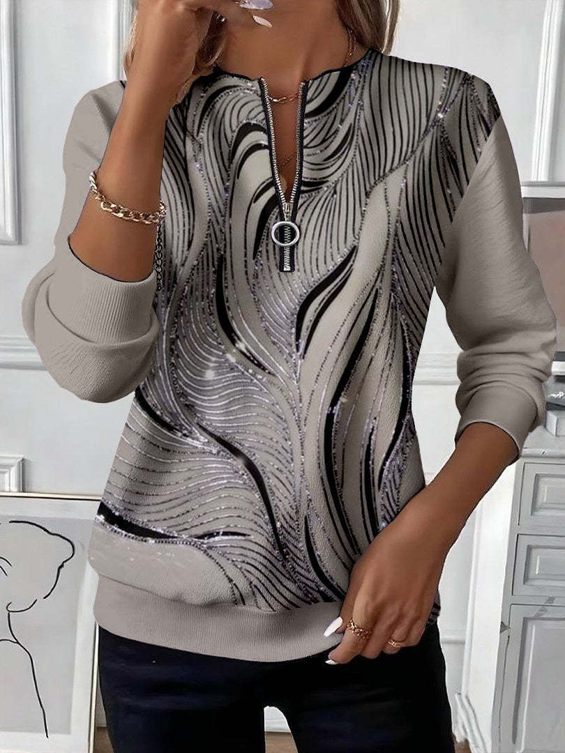 Ingrid – Sweatshirt mit Reißverschluss und glitzerndem Wellenmuster