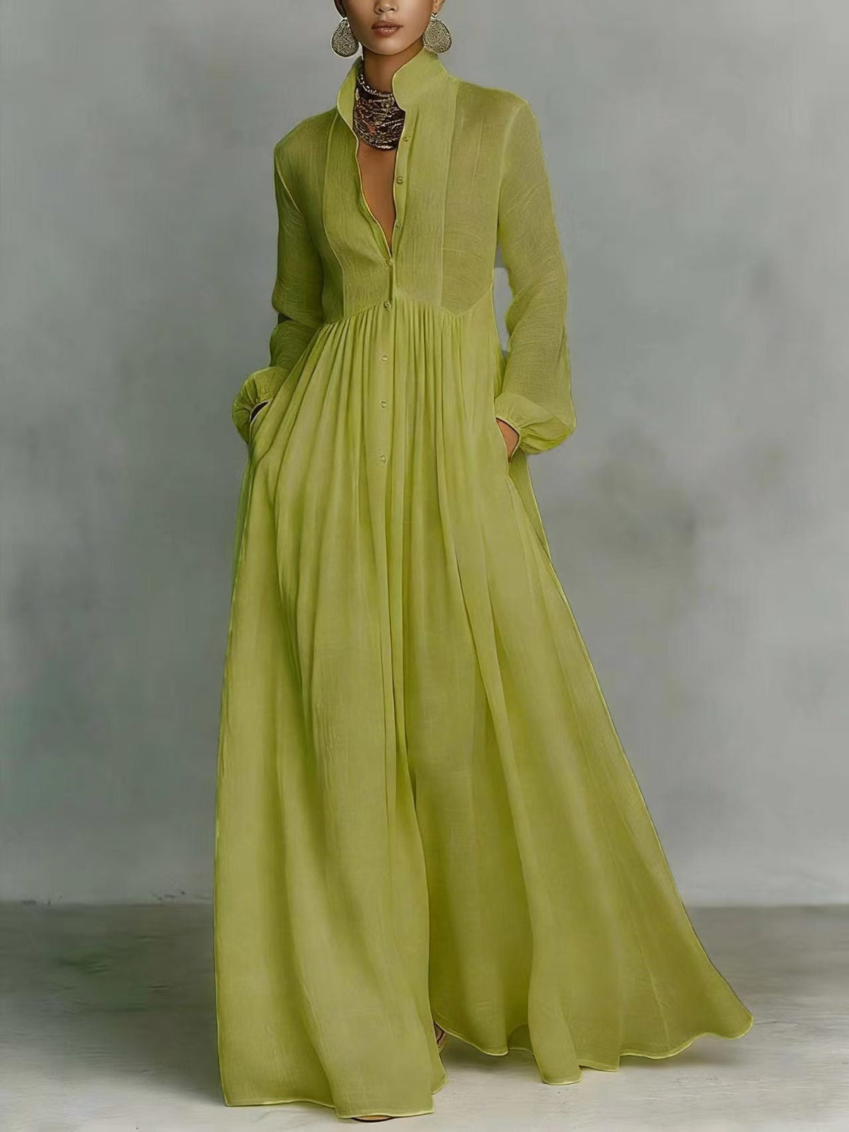 Léonie™ | Minimalistisches Maxikleid mit Stehkragen