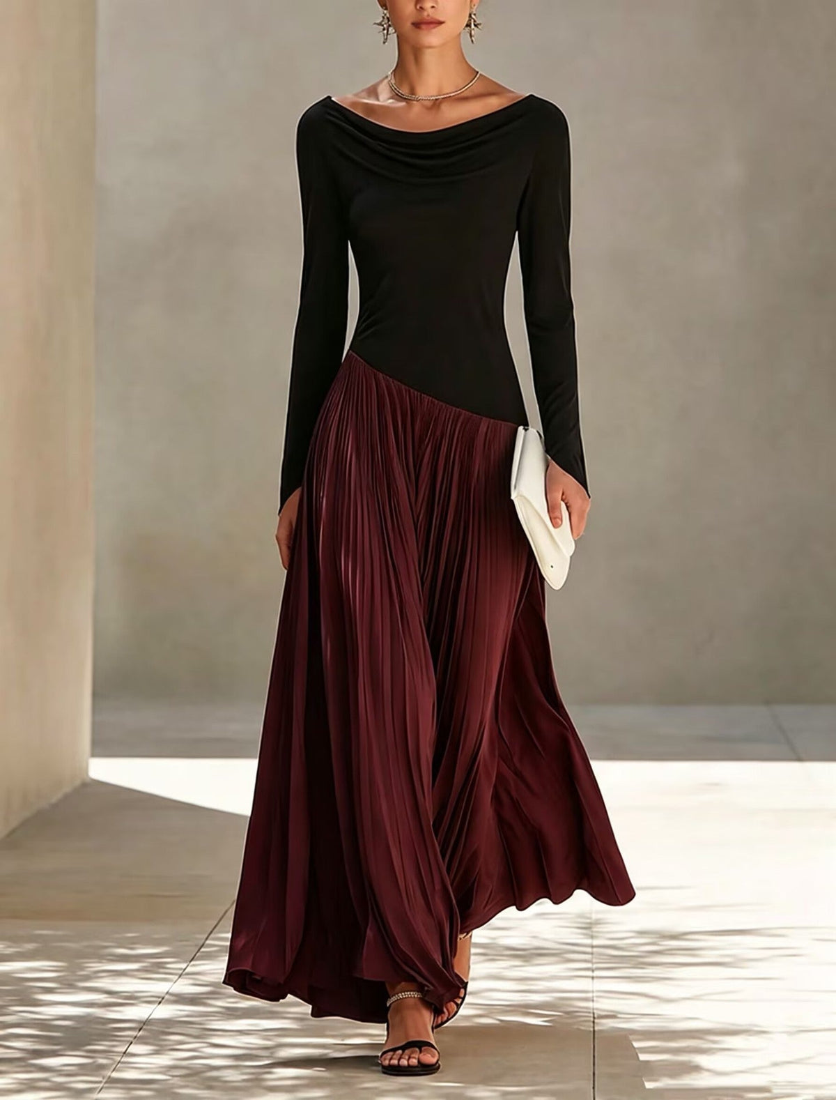 Vera | Zweifarbiges drapiertes Maxikleid