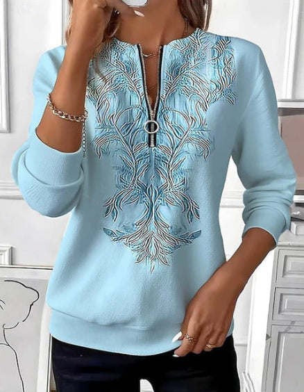 Elina – Sweatshirt mit Reißverschluss und goldenem Ornamentmuster