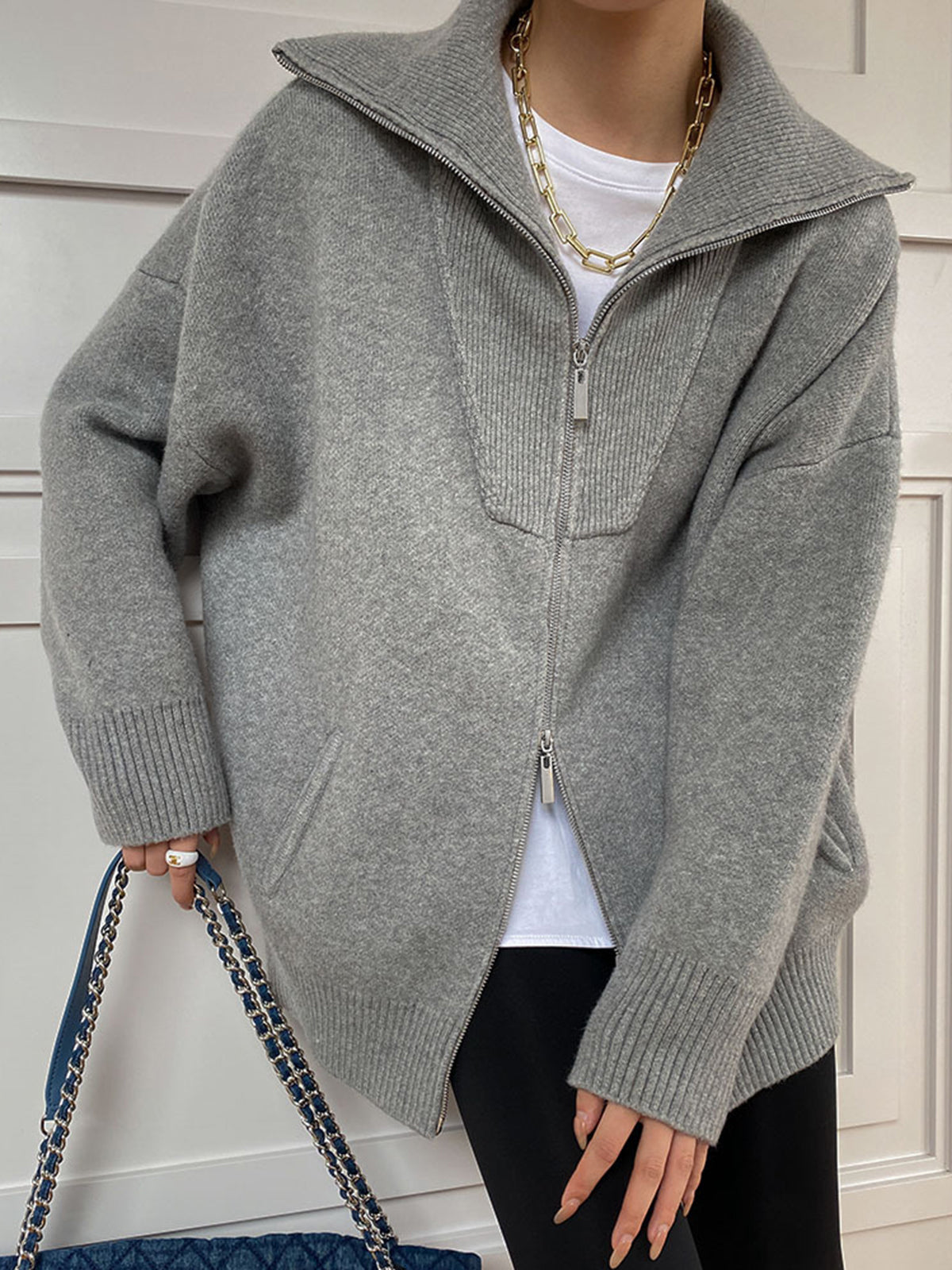Lässige Oversize-Cardigan mit offenem Kragen