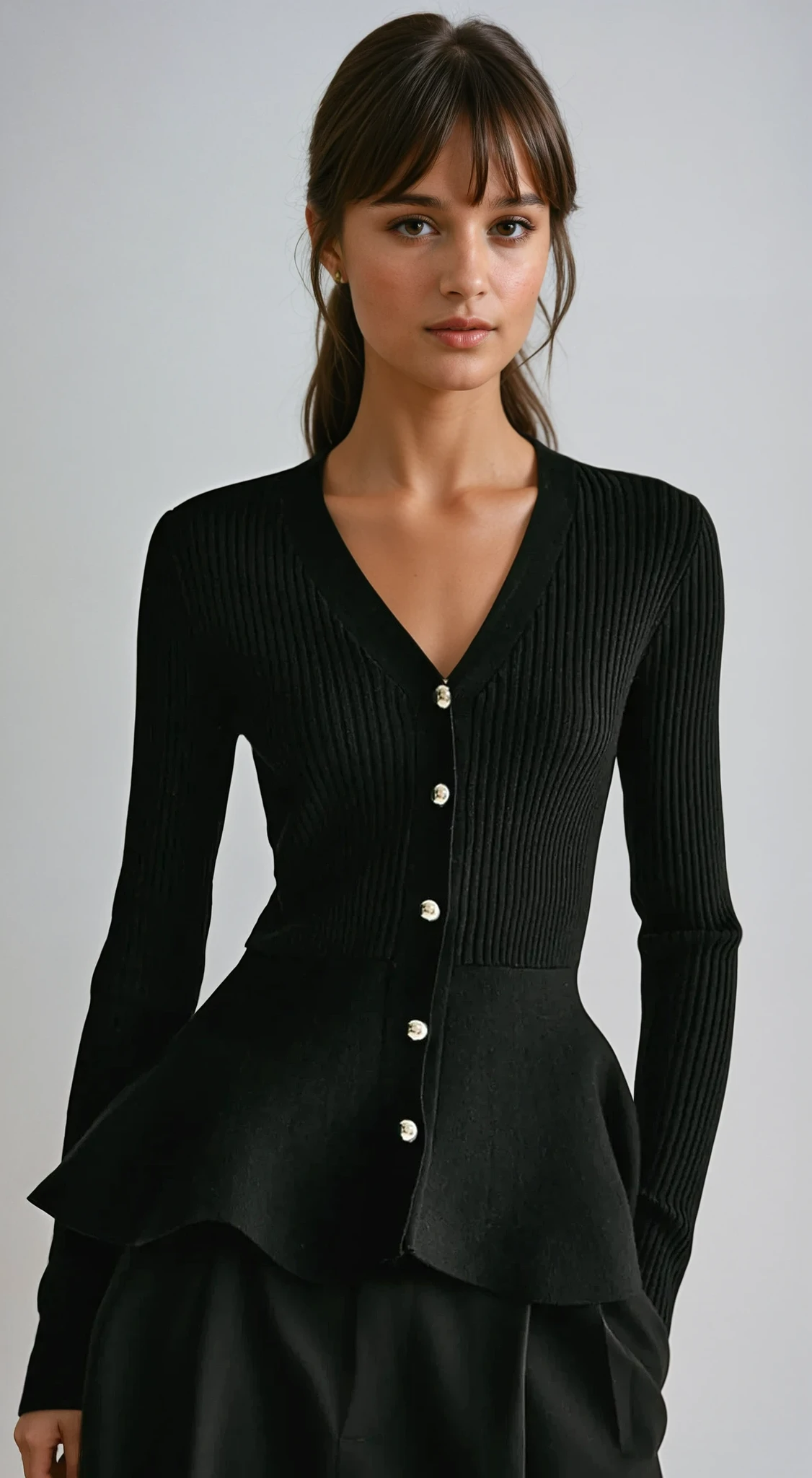 Rippstrick-Peplum-Top mit Knöpfen