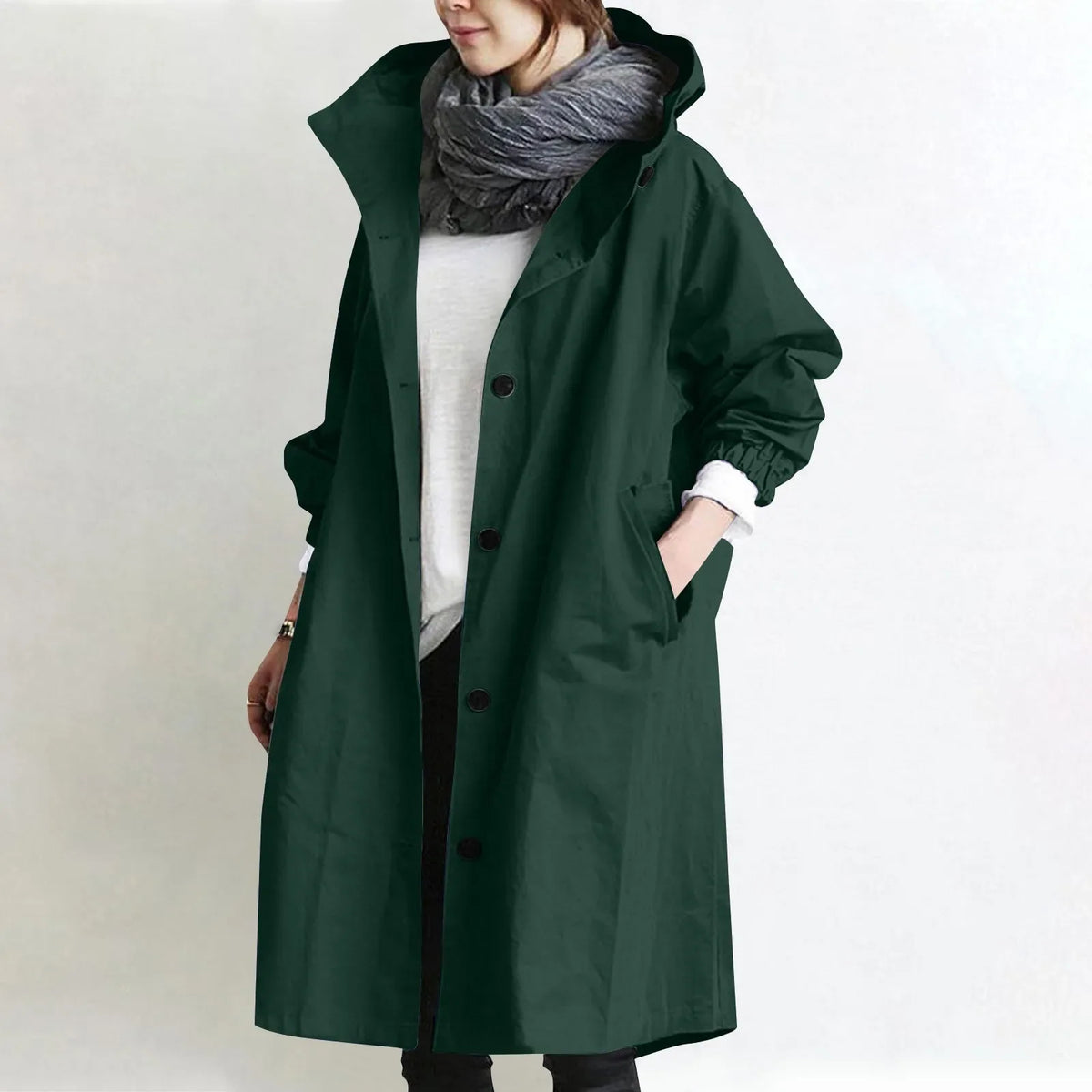 Theodora | Langer Trenchcoat mit Kapuze