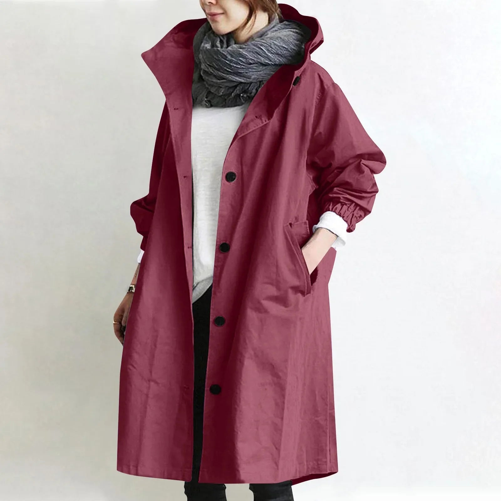Theodora | Langer Trenchcoat mit Kapuze