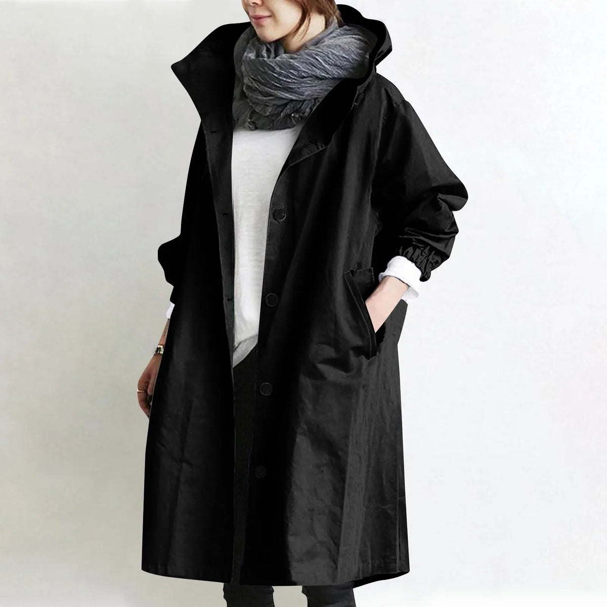 Theodora | Langer Trenchcoat mit Kapuze