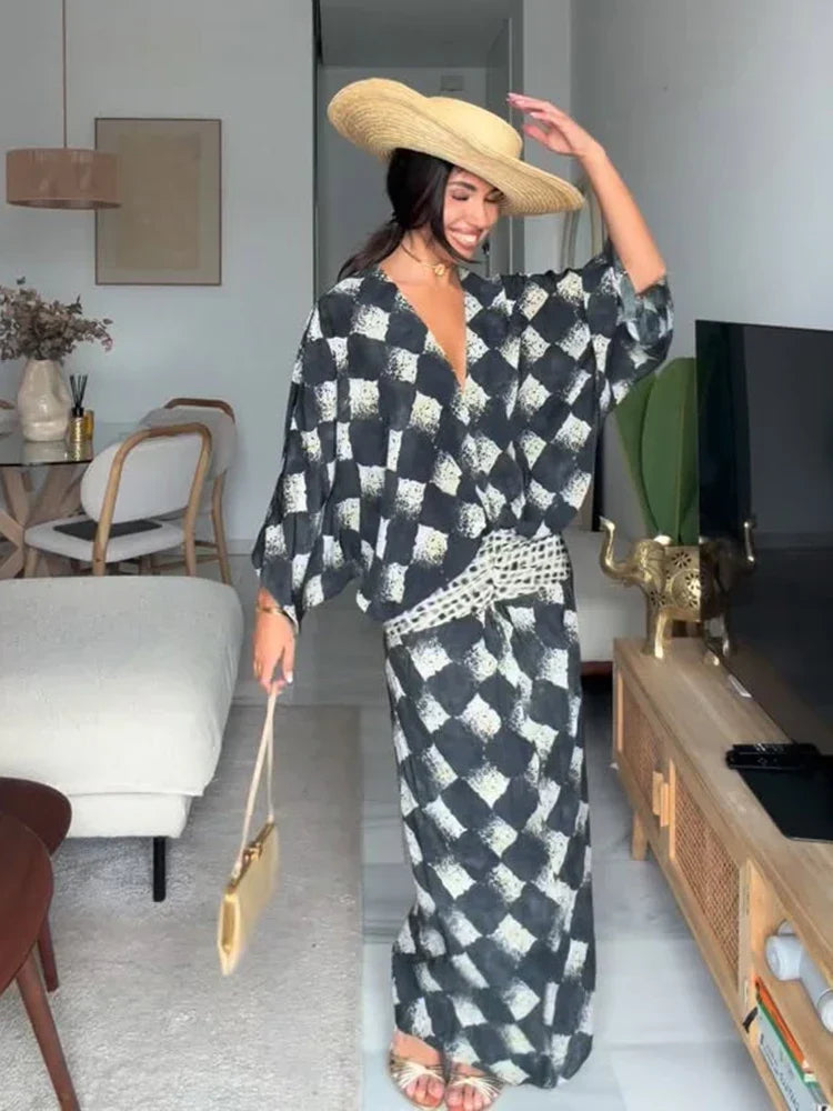 Cassia | Maxikleid mit monochromem Print