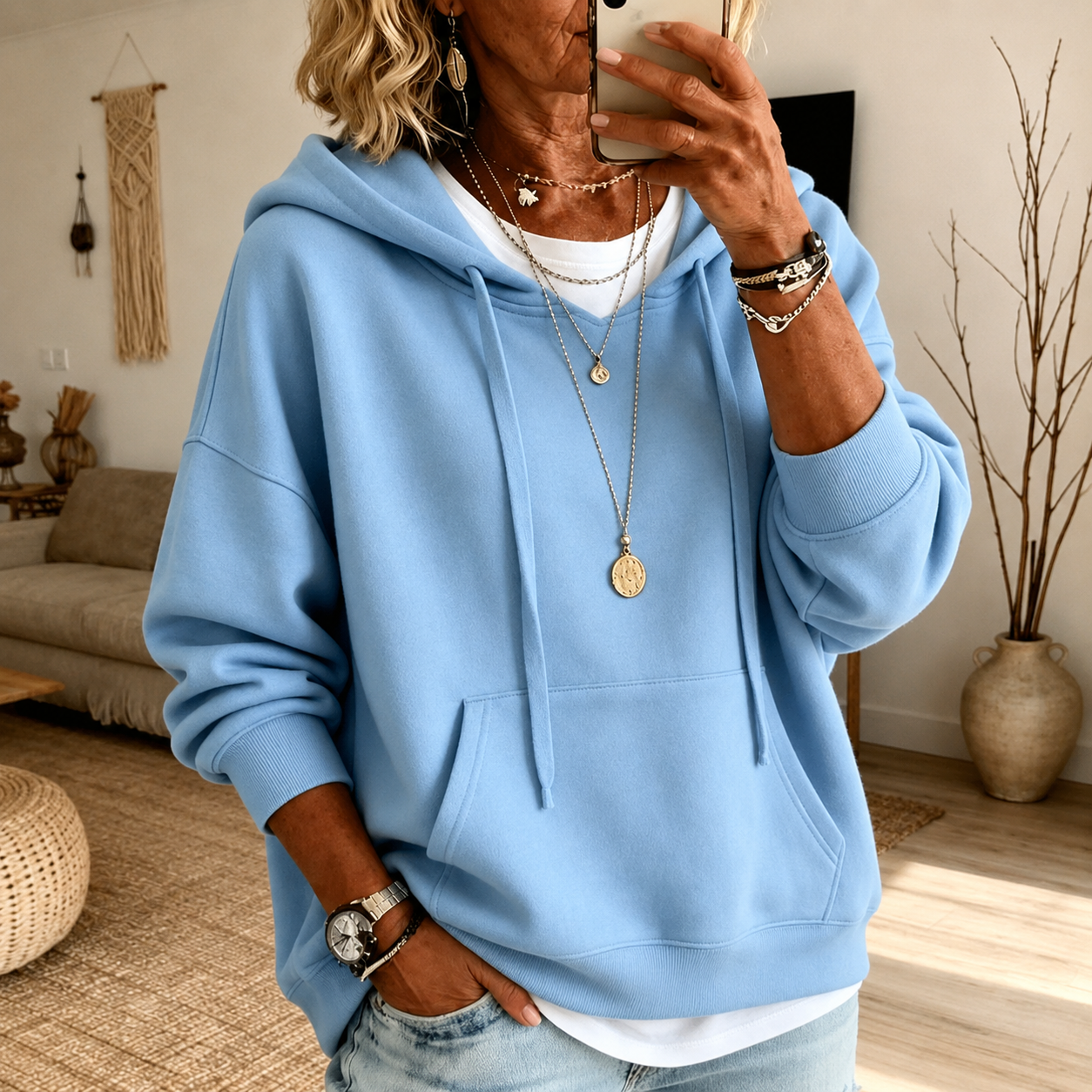 Inès | Oversize-Hoodie in Himmelblau mit Kängurutasche