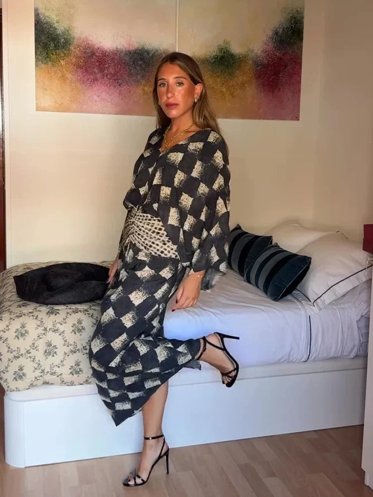 Cassia | Maxikleid mit monochromem Print
