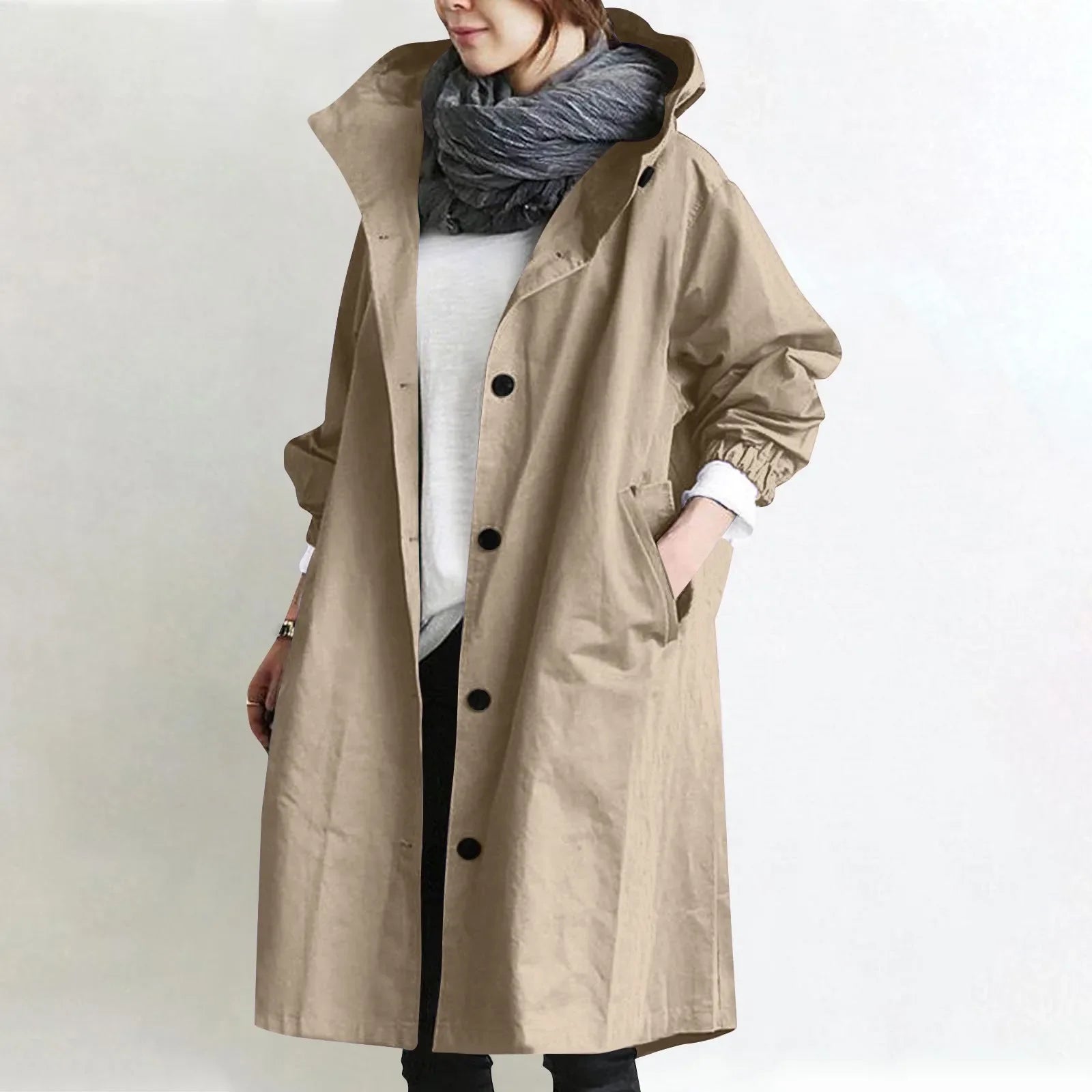 Theodora | Langer Trenchcoat mit Kapuze