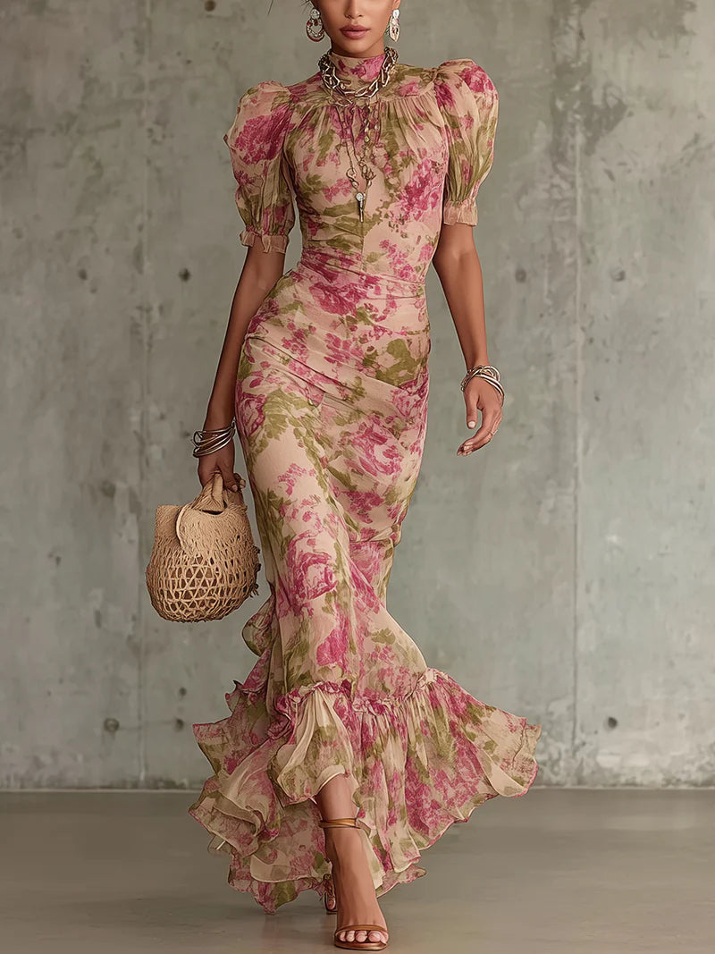 Tamsin | Maxikleid mit Blumenmuster und Puffärmeln