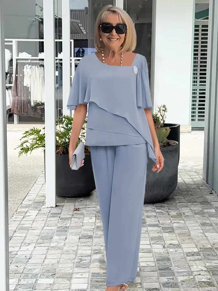 Ninon | Set mit asymmetrischer Lagenbluse und weiter Hose
