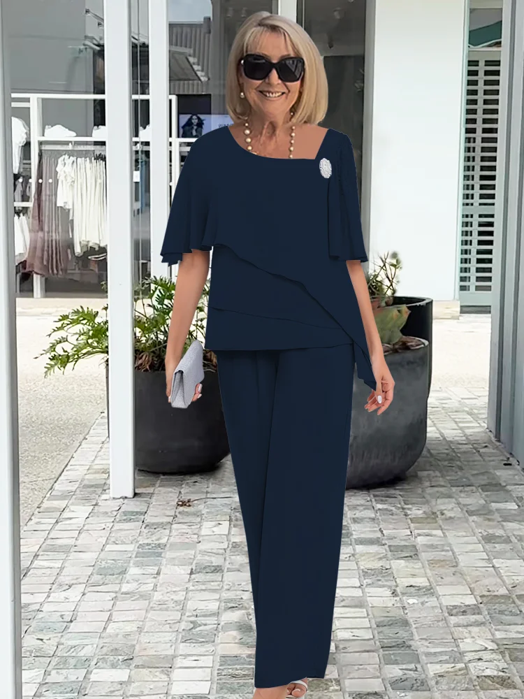 Ninon | Set mit asymmetrischer Lagenbluse und weiter Hose
