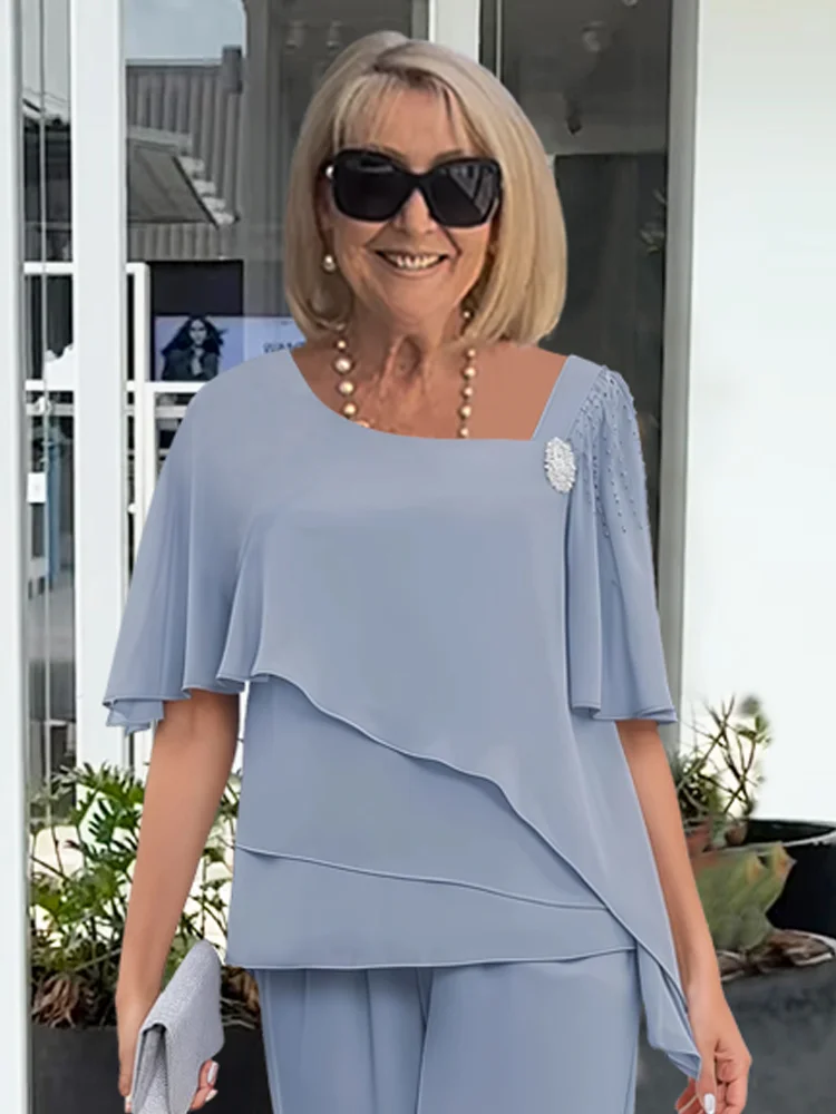 Ninon | Set mit asymmetrischer Lagenbluse und weiter Hose