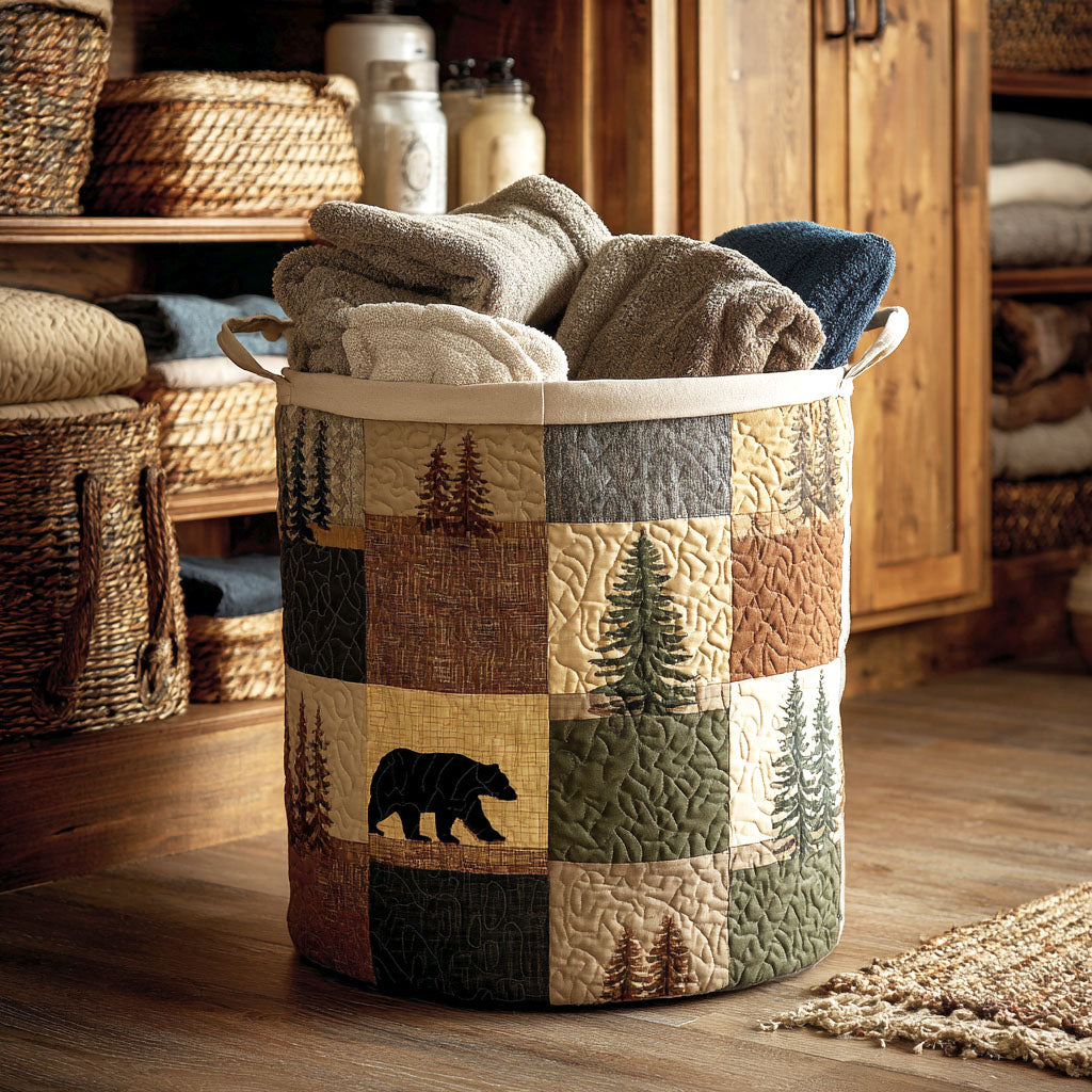 Gepolsterter Korb mit Wald im Patchwork-Stil