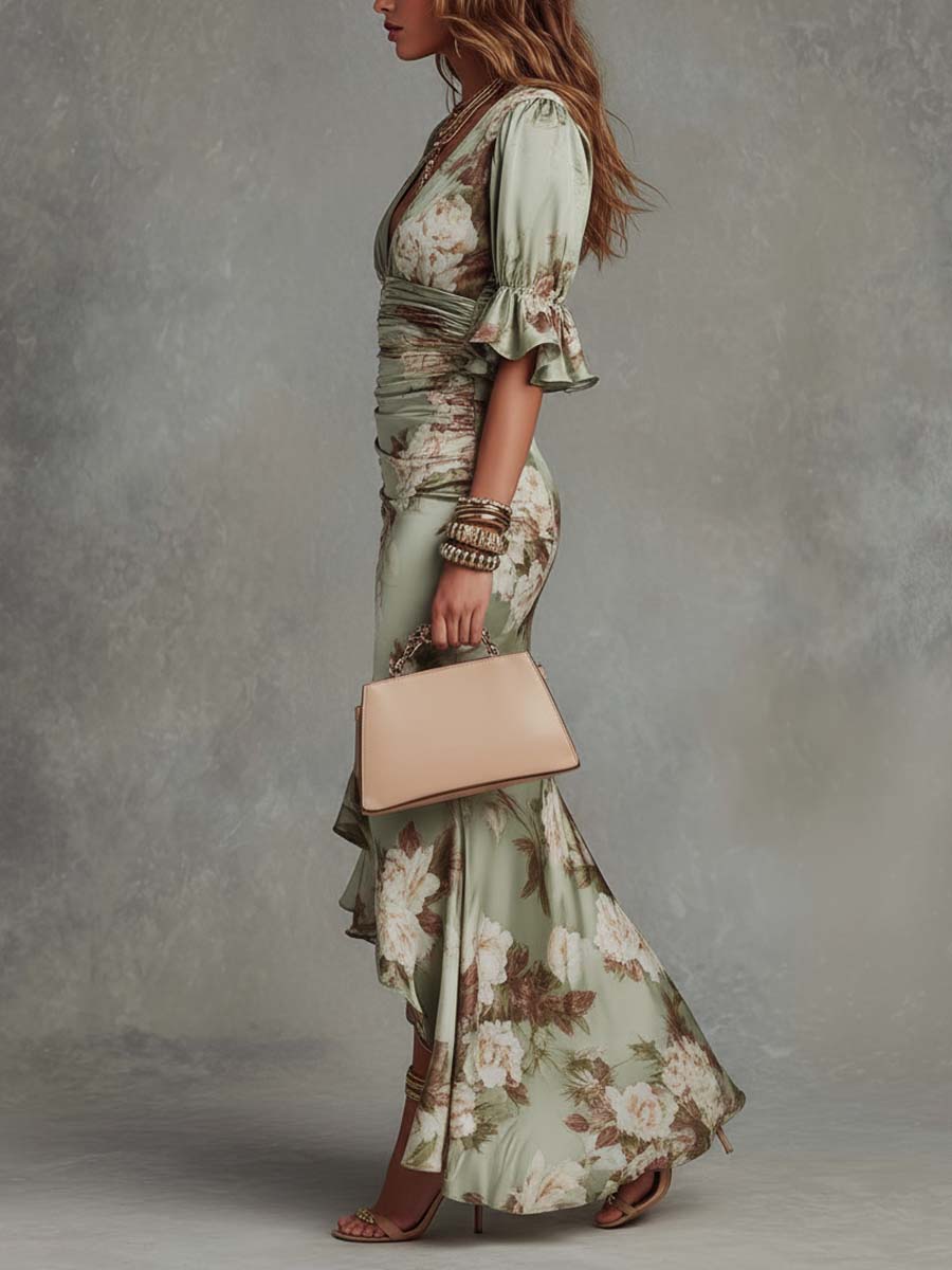 Cressida | Gerafftes Maxikleid mit Blumenmuster