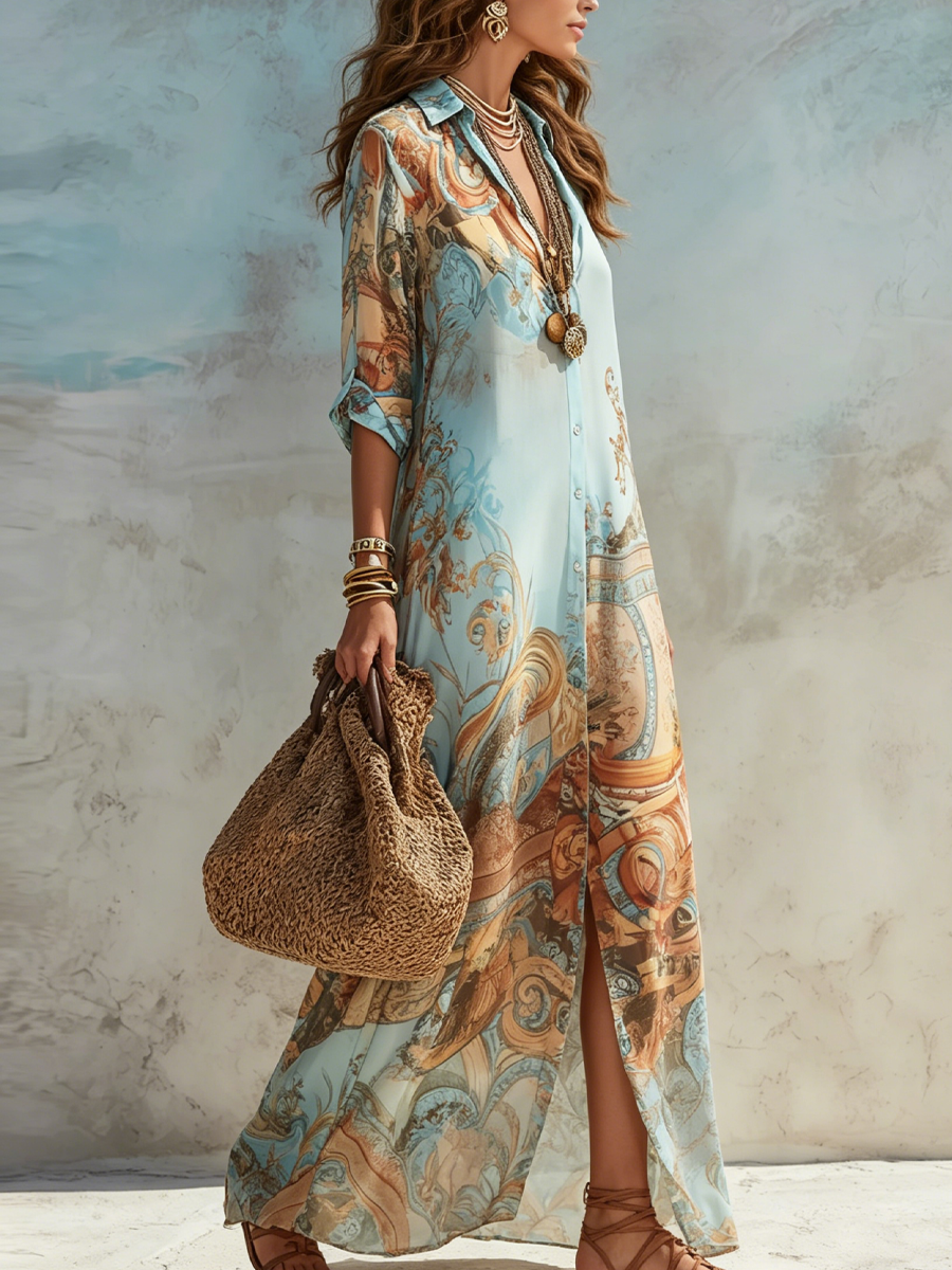 Maëlle | Geblümtes Maxi-Hemdkleid für den Urlaub