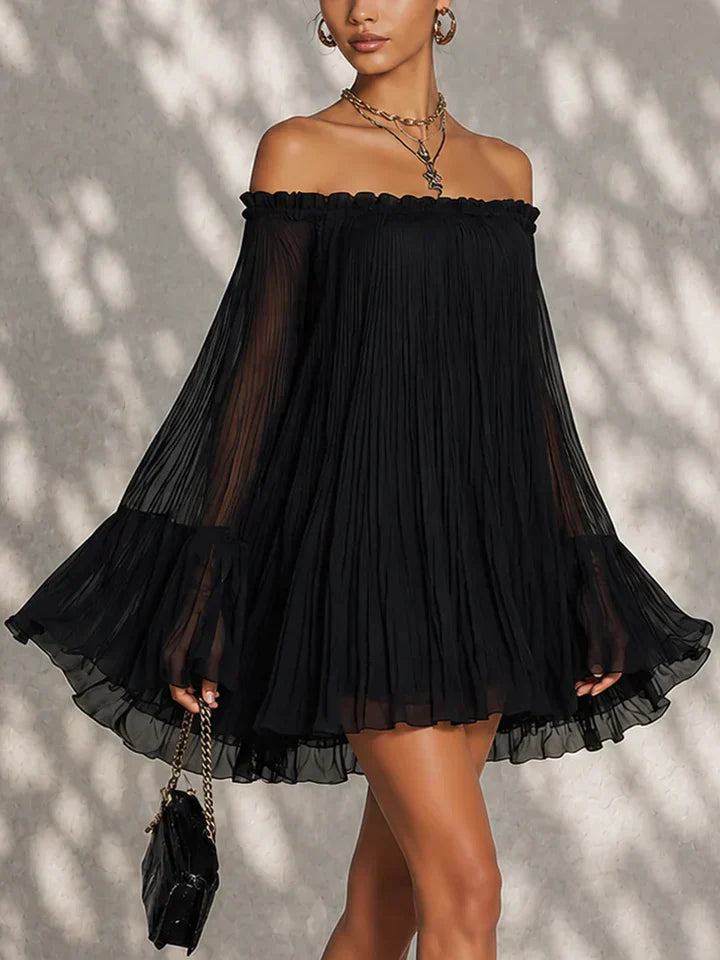 Miriana – Plissiertes Minikleid mit freien Schultern