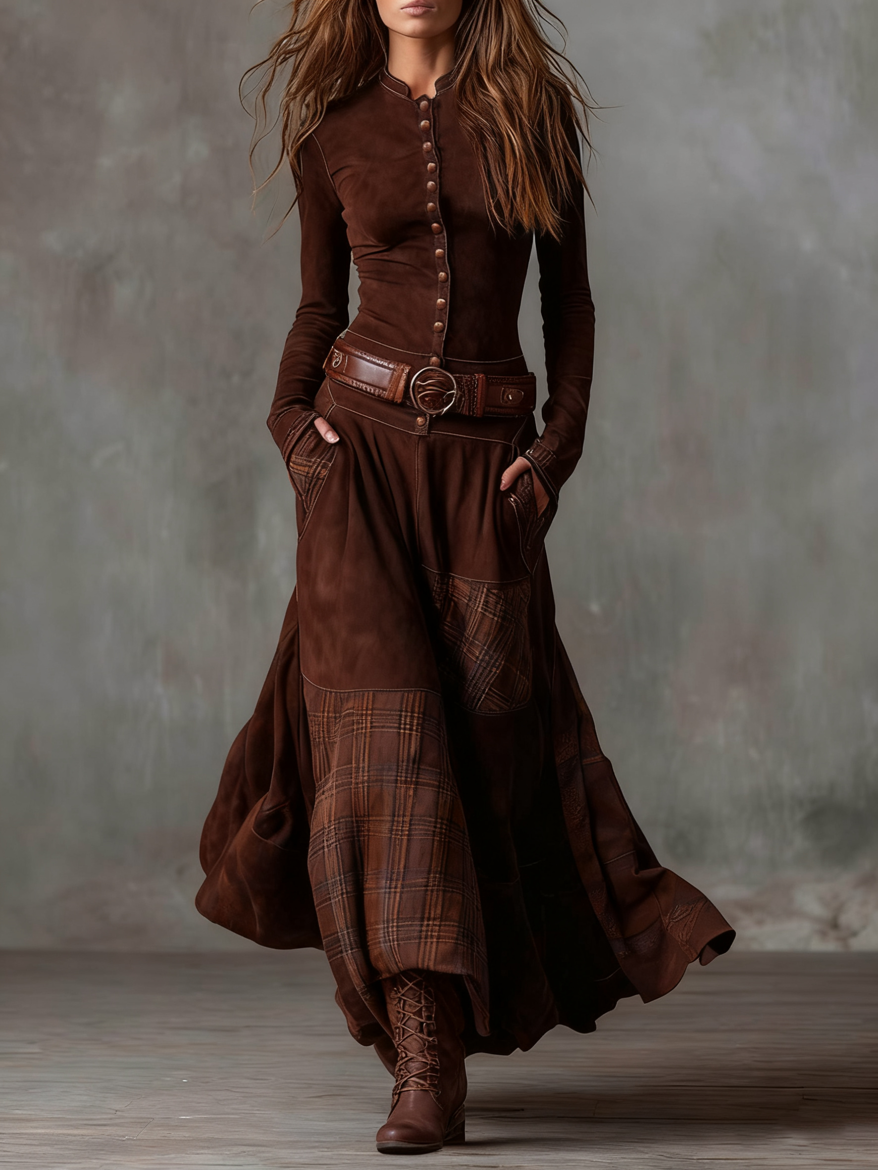 Élise | Maxikleid in Wildlederoptik mit Gürtel