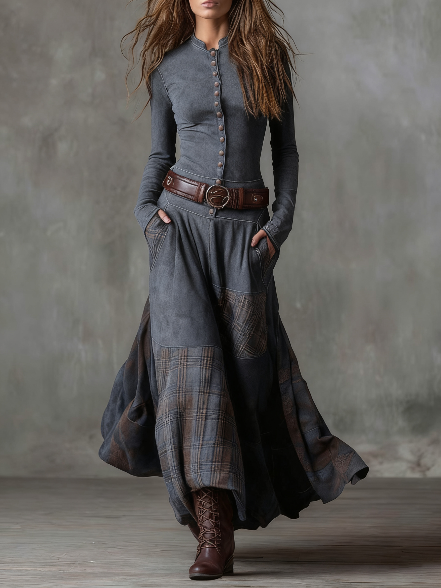 Élise | Maxikleid in Wildlederoptik mit Gürtel