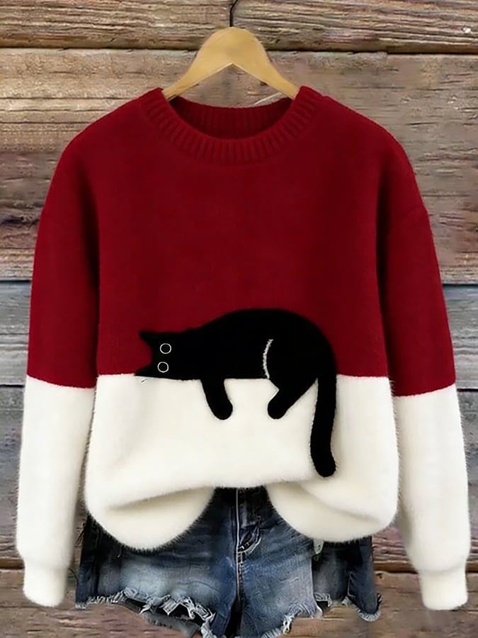 Émeline | Eleganter Oversize-Pullover mit Katzenprint