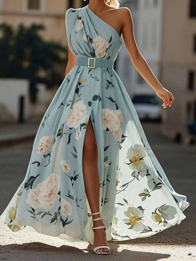 Julie | Chiffon Floral Chiffon Grün Chiffon Maxikleid