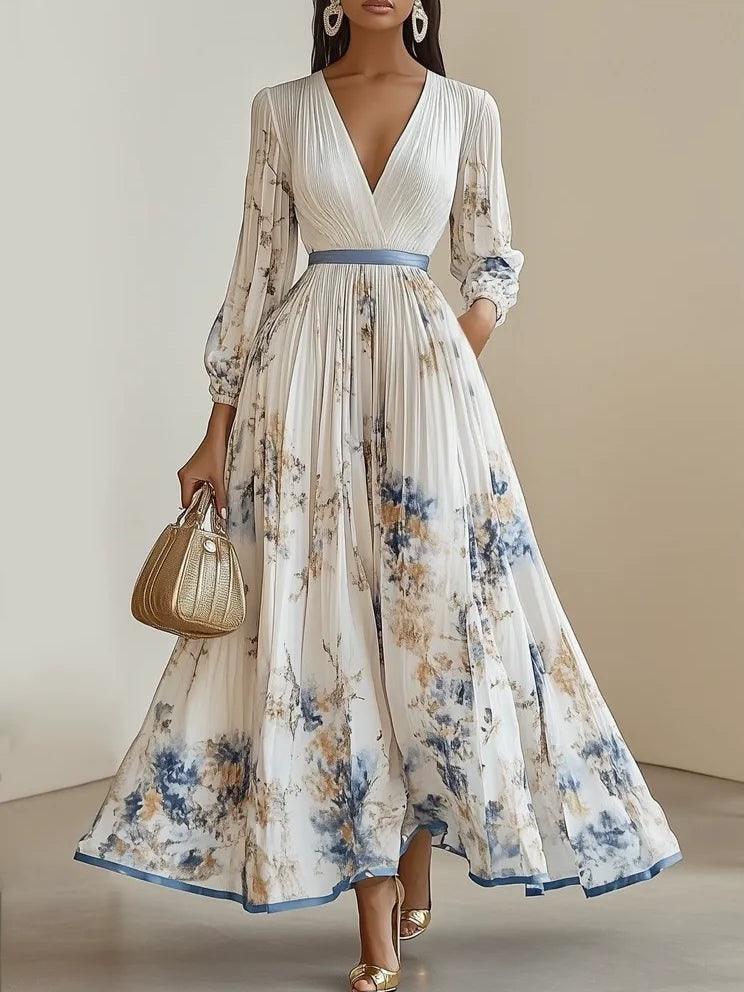 Amalia | Weißes Chiffon-Maxikleid mit Ballonärmeln