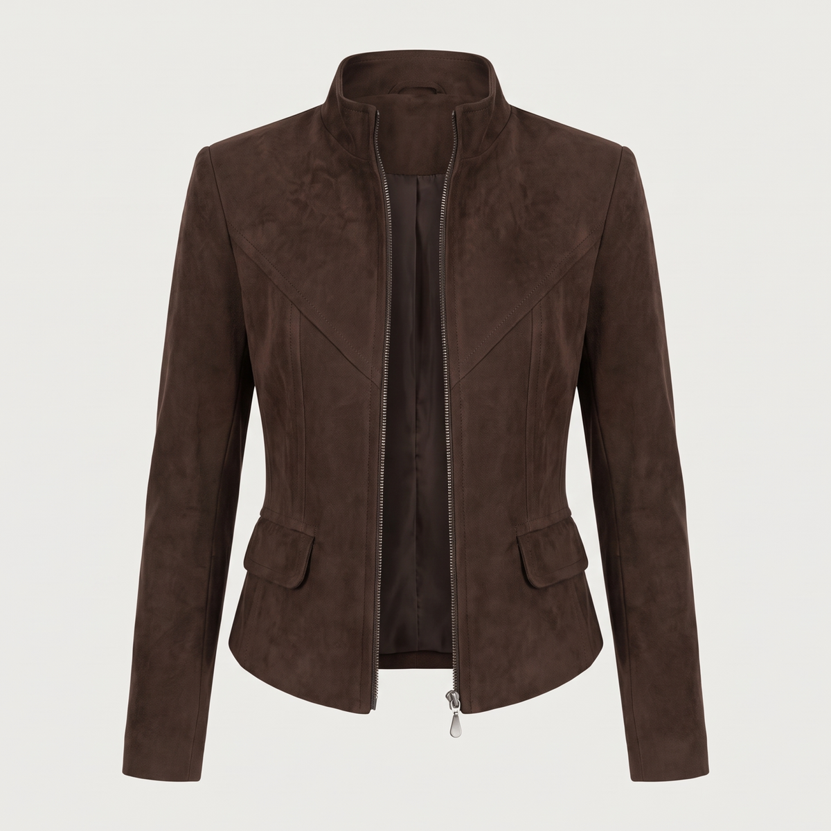 Asia | Figurbetonte Jacke in Wildlederoptik mit Reißverschluss