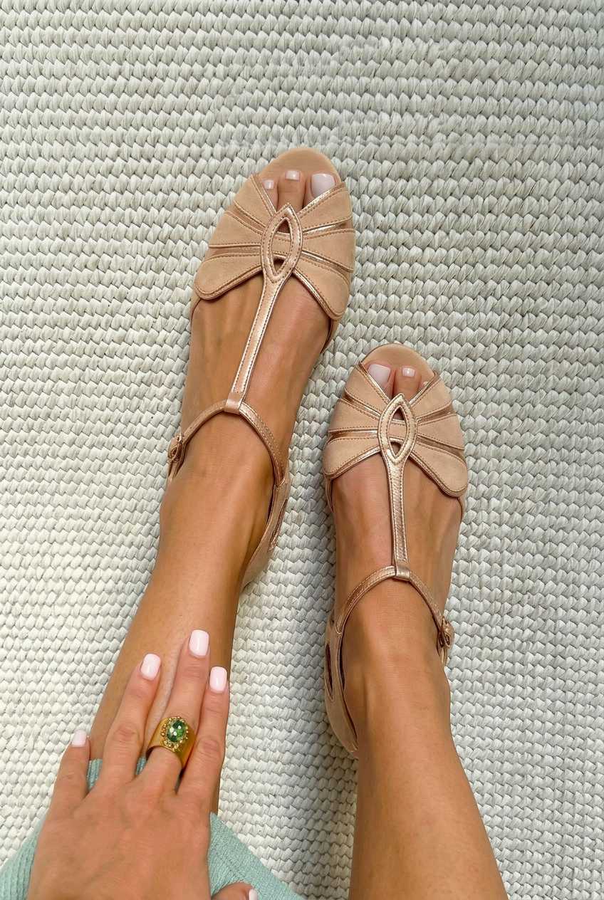 Retro-Peep-Toe-Sandalen mit T-Riemen