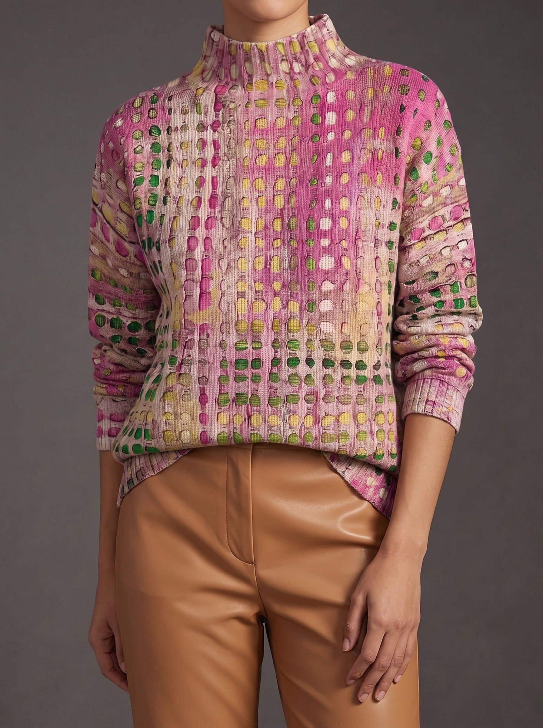 Calyx™ | Orchideenfarbener Gitter-Rollkragenpullover mit Punkten