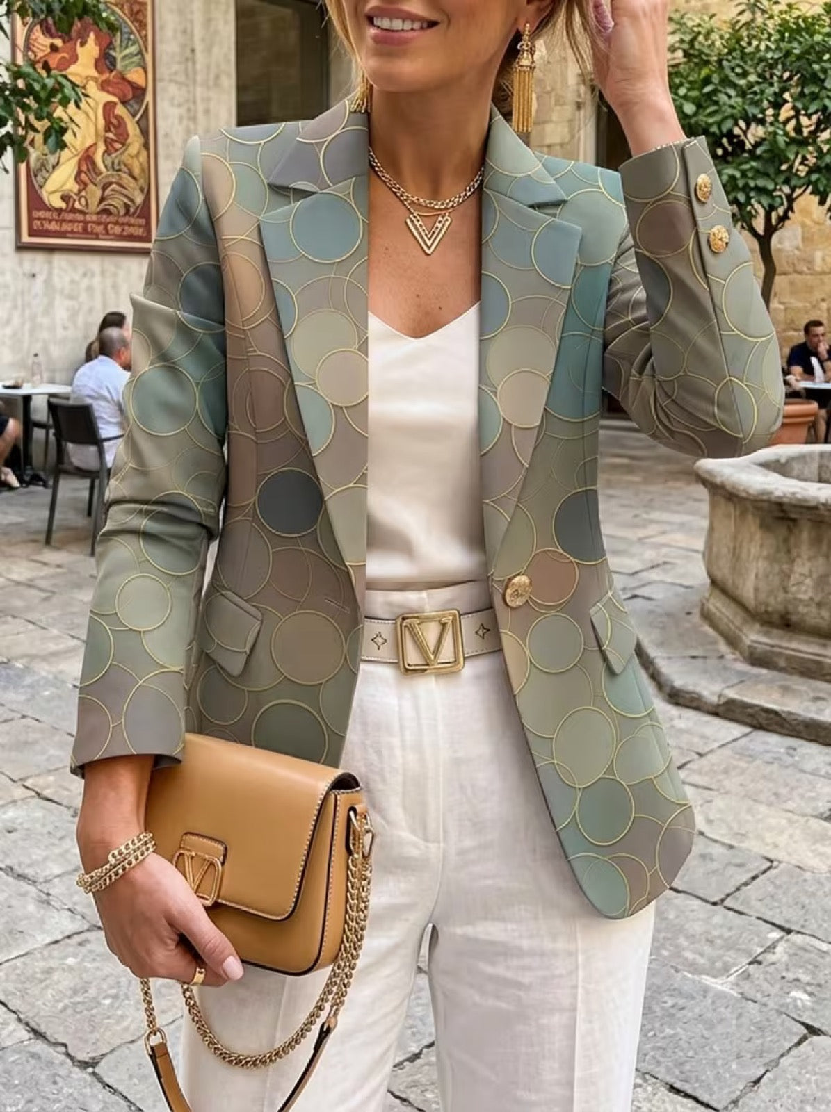 Theodora | Taillierter Blazer mit Kreisprint