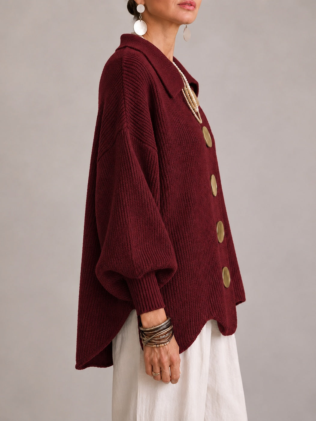 Loredana | Oversize-Rippstrick-Cardigan mit Wellenkante, Bordeaux