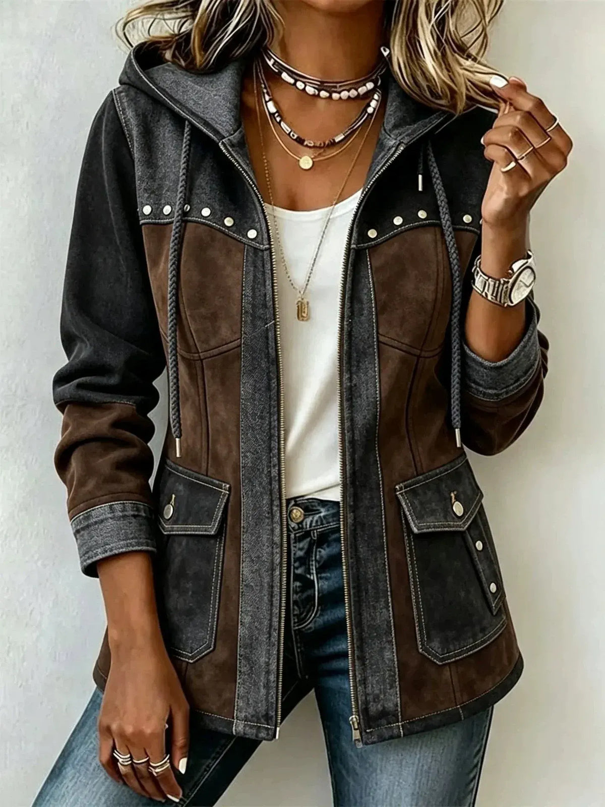 Lena – Patchwork-Jacke mit Kapuze