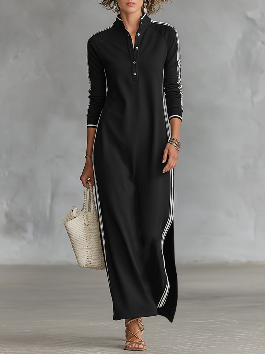 Sweatshirt-Kleid mit Knopfleiste und Kragen Maxikleid