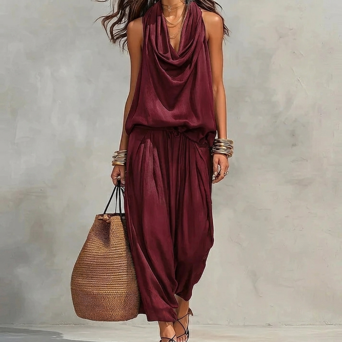 Ambre | Fließendes Set mit drapiertem Neckholder-Top und Hose
