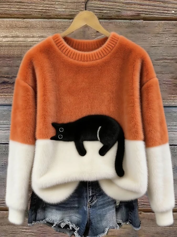 Émeline | Eleganter Oversize-Pullover mit Katzenprint