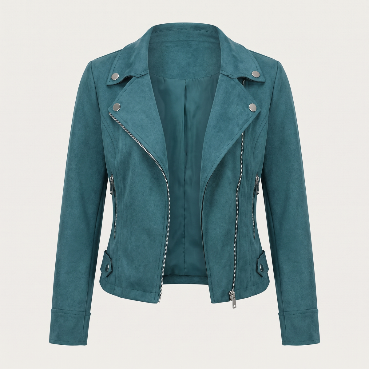 Lia | Kurze Jacke in Wildlederoptik mit asymmetrischem Reißverschluss
