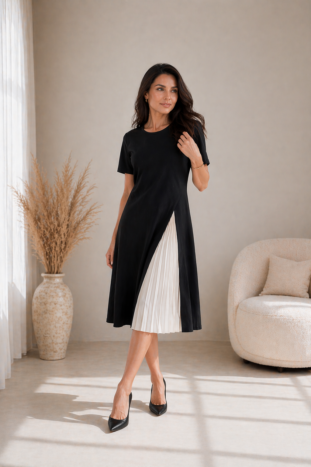 Lisbeth | Midikleid mit Plissee-Einsatz
