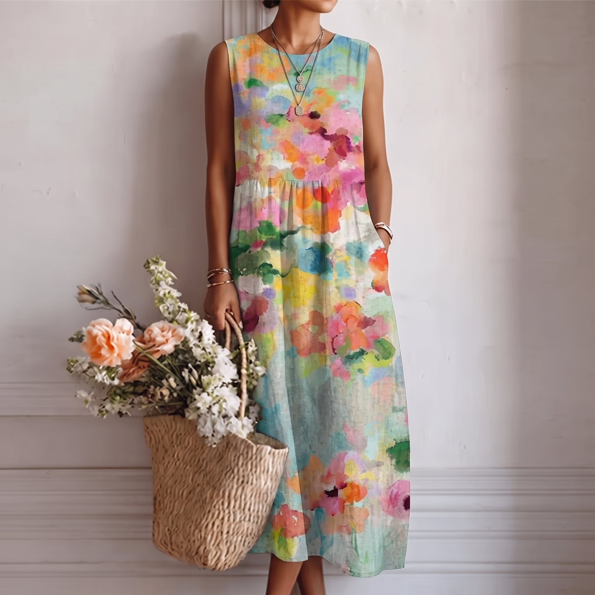Carla™ | Elegantes mehrfarbiges Midi-Kleid
