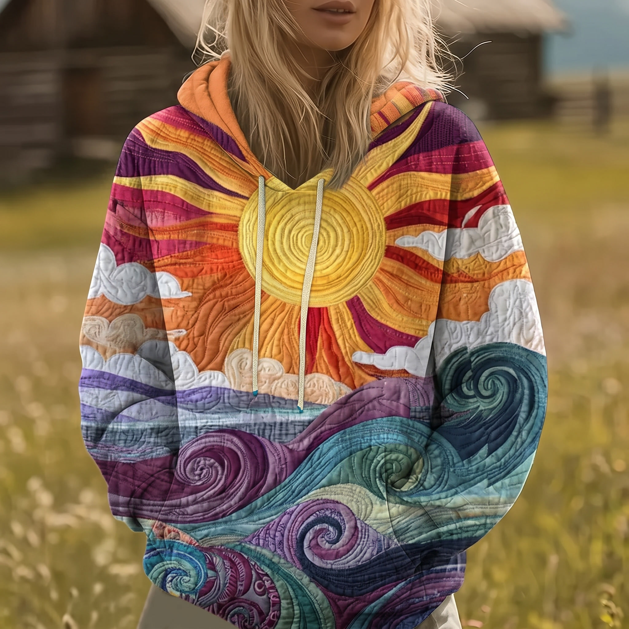 Auralei | Y2K-Hoodie mit Sunburst-Print