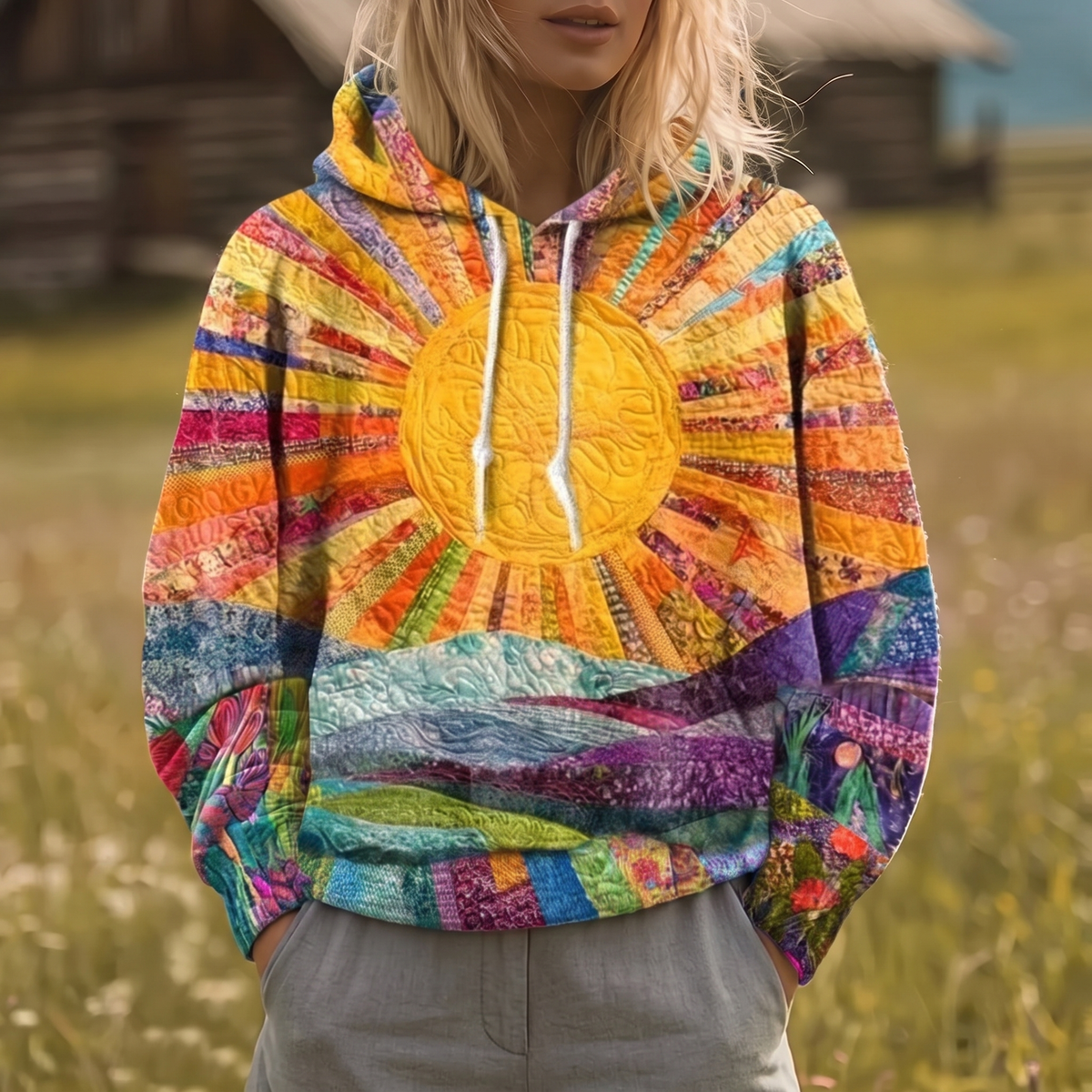 Ryleth | Y2K-Hoodie mit Sunburst-Print