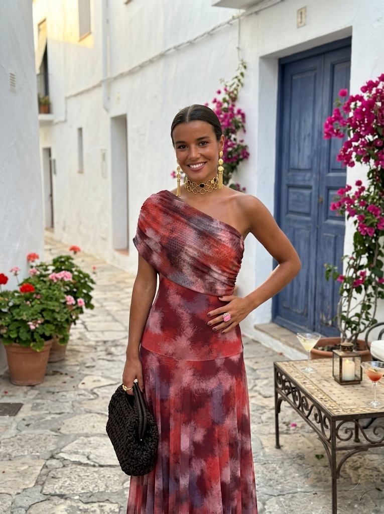 Thea | One-Shoulder-Maxikleid mit Print