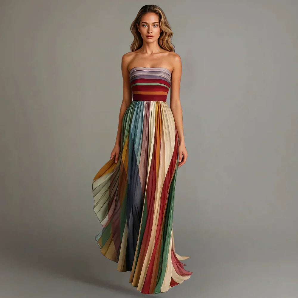 Delyth | Trägerloses plissiertes Maxikleid