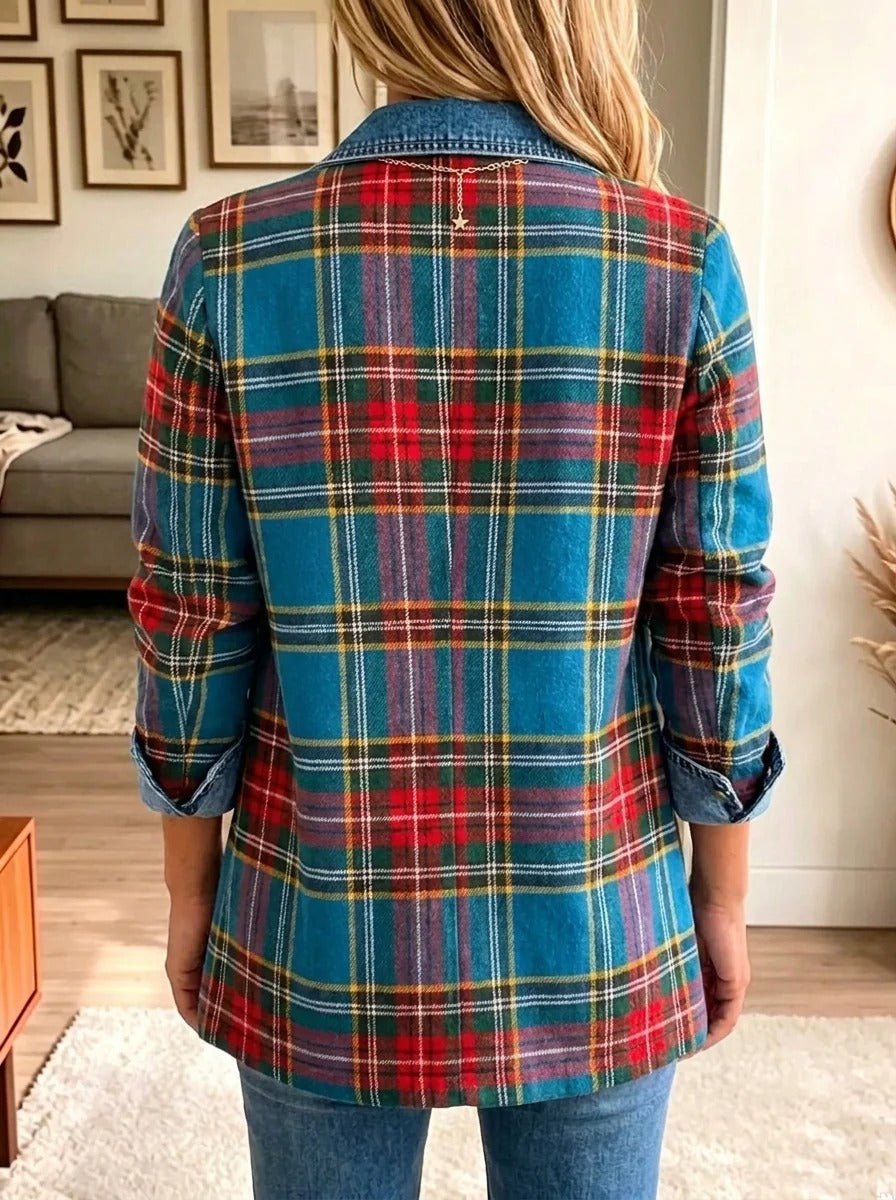 Grace | Damenblazer aus Tartan-Karo und Denim-Patchwork
