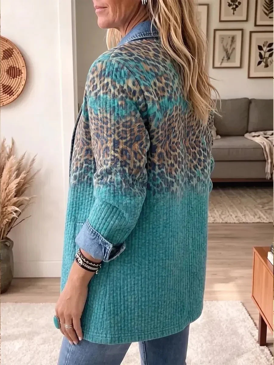 Olivia | Vintage elegante Denimjacke mit Leopardenmuster