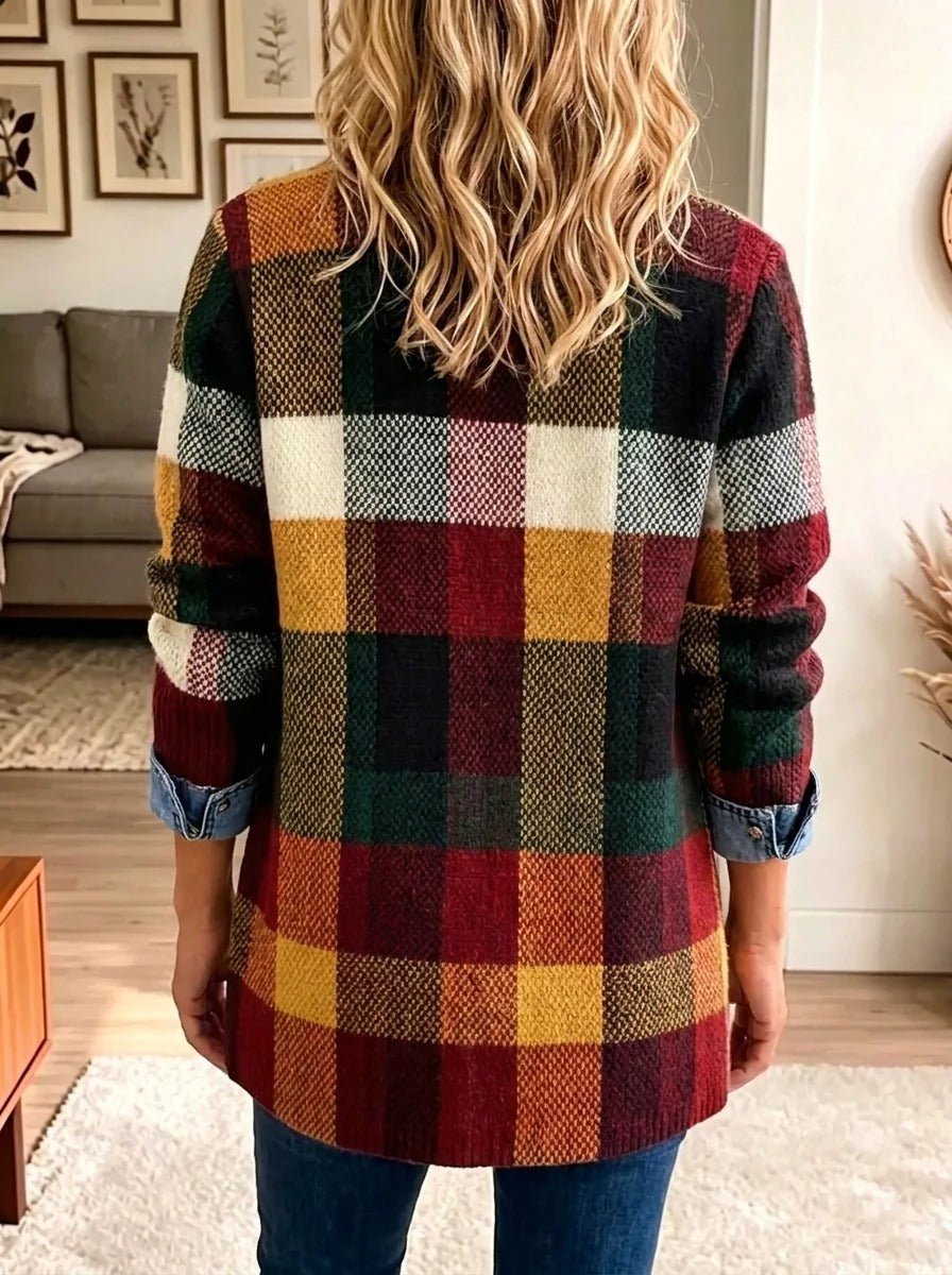 Isabella | Herbstliche Colorblock-Denimjacke mit Karomuster